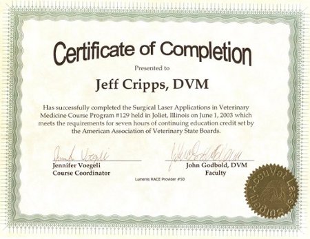 Dr. Jeff Cripps laser surgery certification