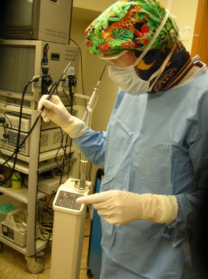 Dr. Jeff Cripps doing laser surgery at the Windsor Animal Clinic